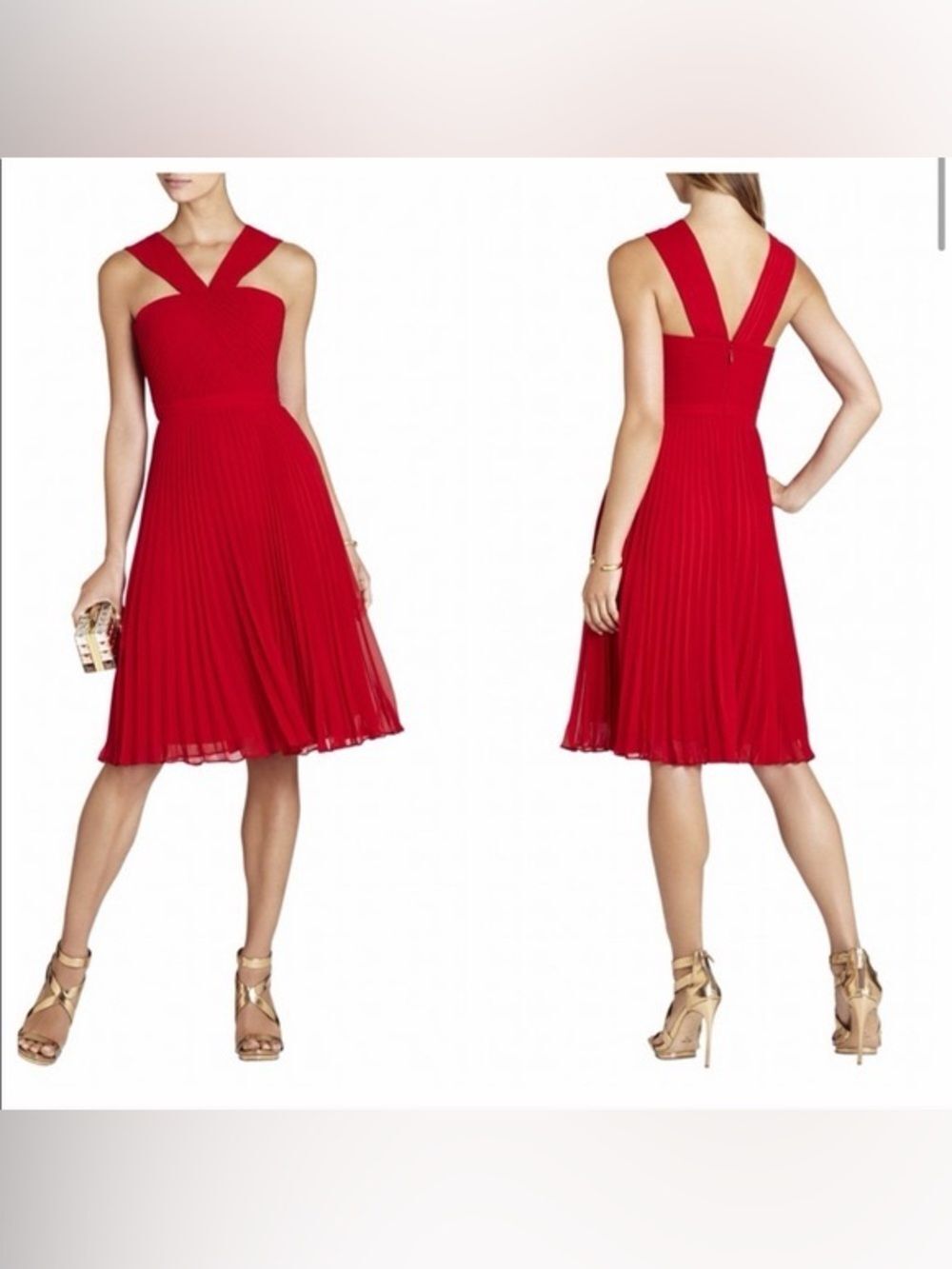 BCBGMAXAZRIA Marielle Red Pleated Cross-Front Dress Size 0